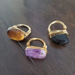 3 NEW Wire Wrapped Gemstone Rings Size 5.5